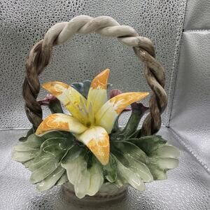 VINTAGE Capodimonte Porcelain Flower Basket Centerpiece Made in ITALY